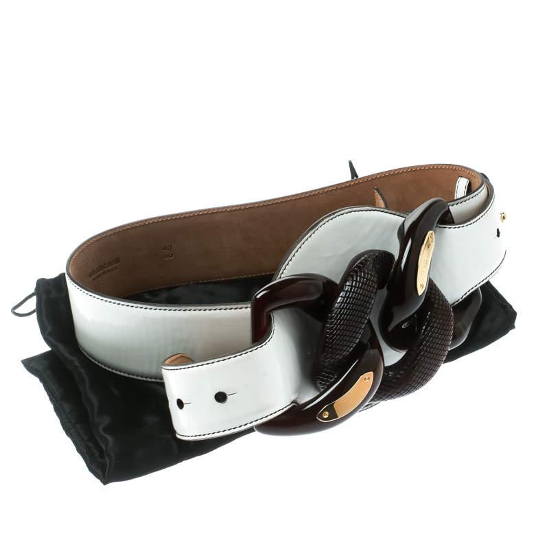 Roberto Cavalli White Leather Wide Belt Size 80 CM For Sale 2