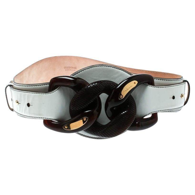 Roberto Cavalli White Leather Wide Belt Size 80 CM For Sale