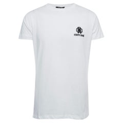 Roberto Cavalli White Logo Embroidered Cotton Crew Neck T-Shirt XL