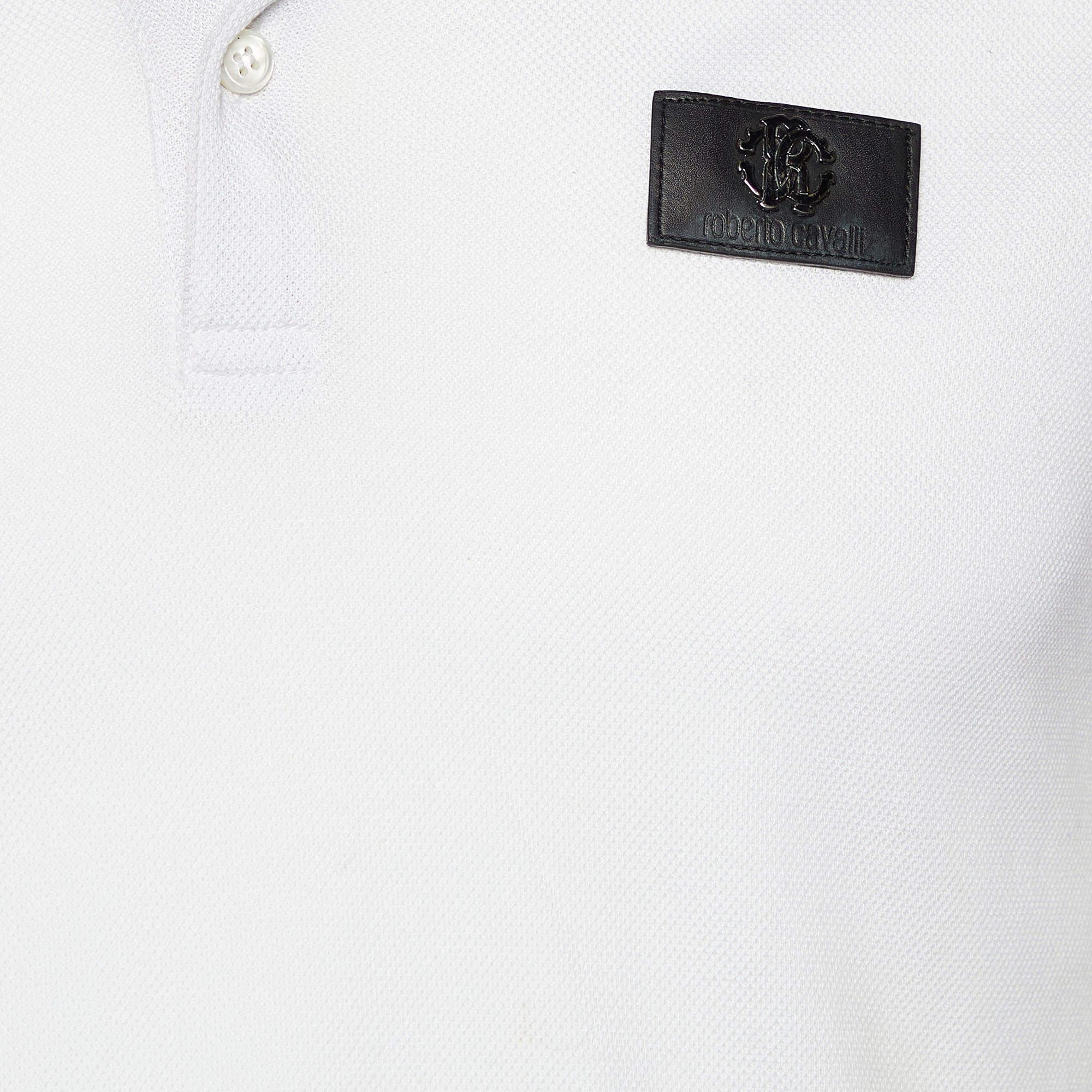 Gray Roberto Cavalli White Logo Plaque Cotton Pique Polo T-Shirt S