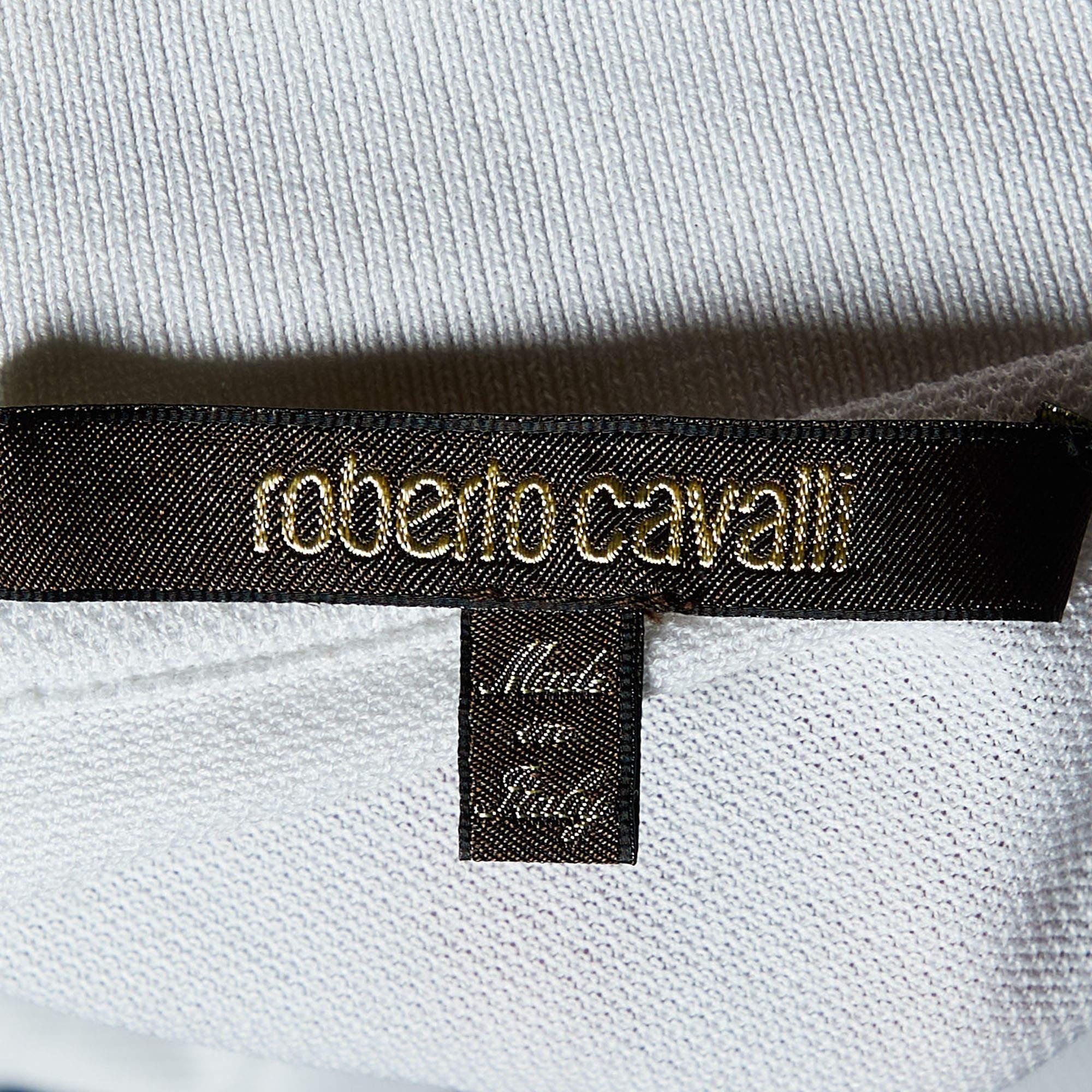 Roberto Cavalli White Logo Plaque Cotton Pique Polo T-Shirt S In Good Condition In Dubai, Al Qouz 2