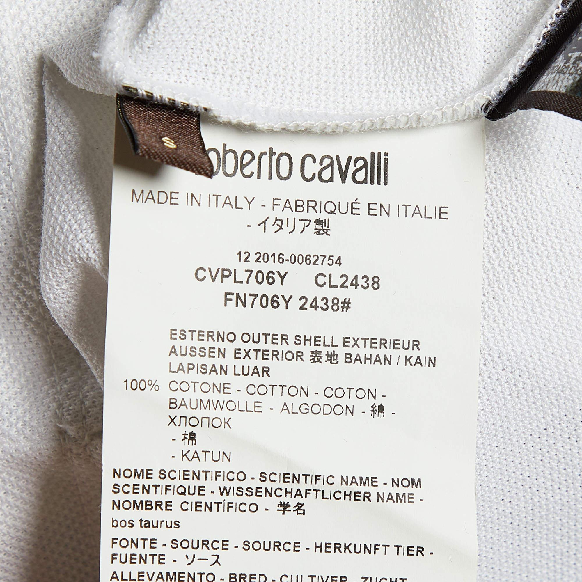 Men's Roberto Cavalli White Logo Plaque Cotton Pique Polo T-Shirt S