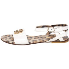 Roberto Cavalli White Patent Leather Embellished Flat Sandals Size 36