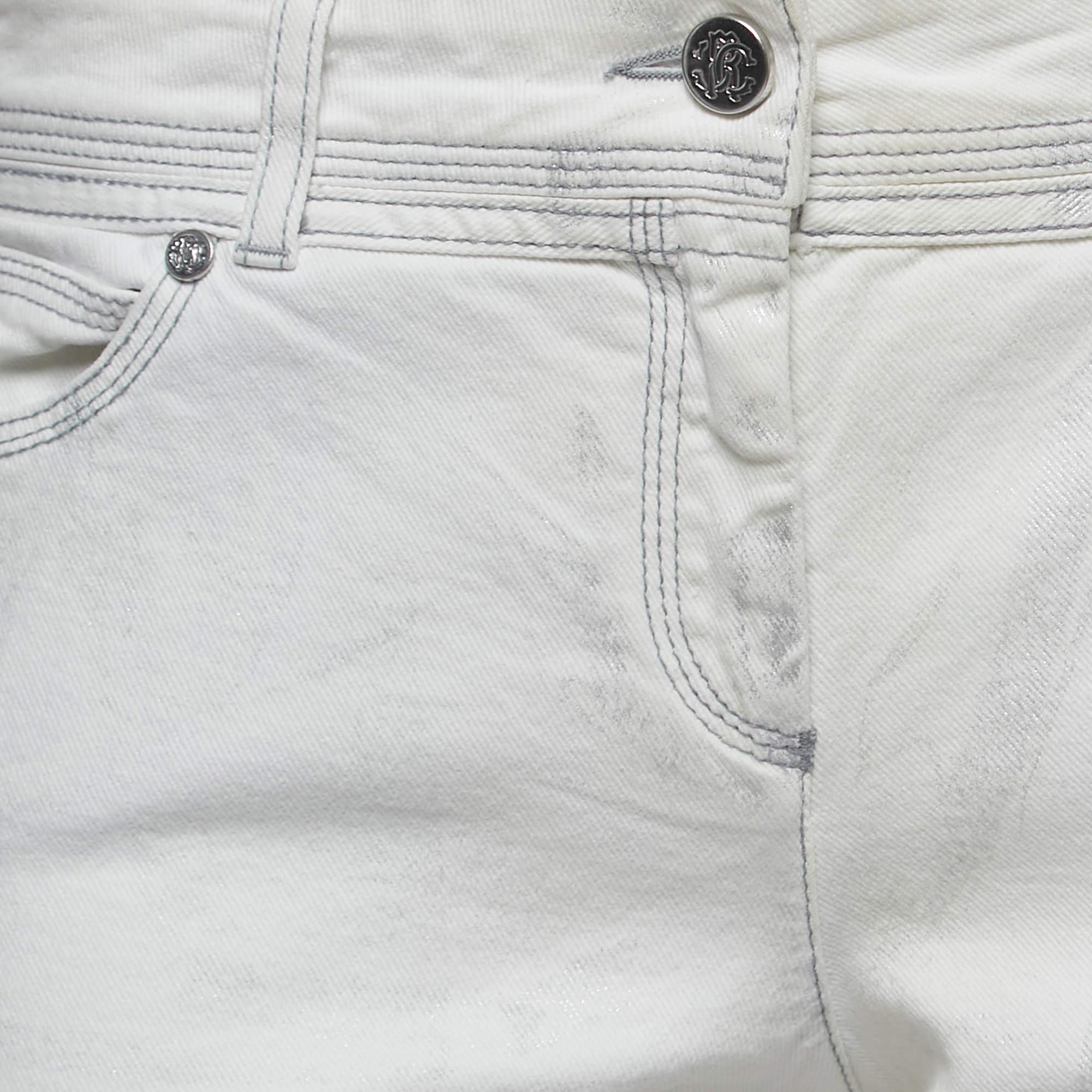 Gray Roberto Cavalli White Patterned Denim Stitch Detailed Jeans M Waist 30