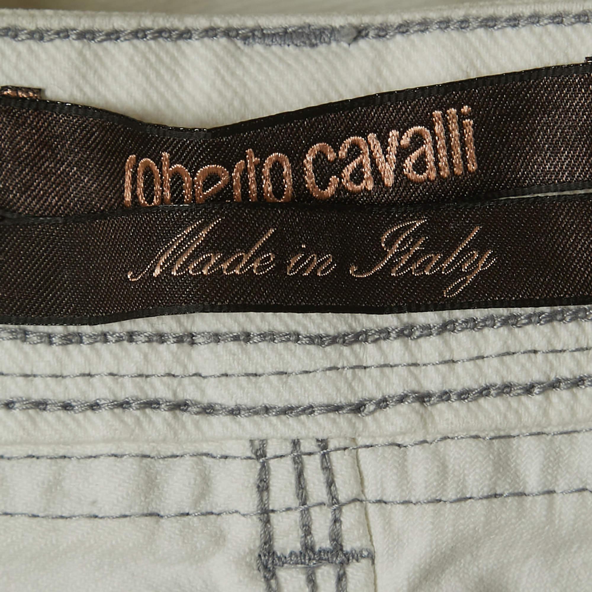 Roberto Cavalli White Patterned Denim Stitch Detailed Jeans M Waist 30