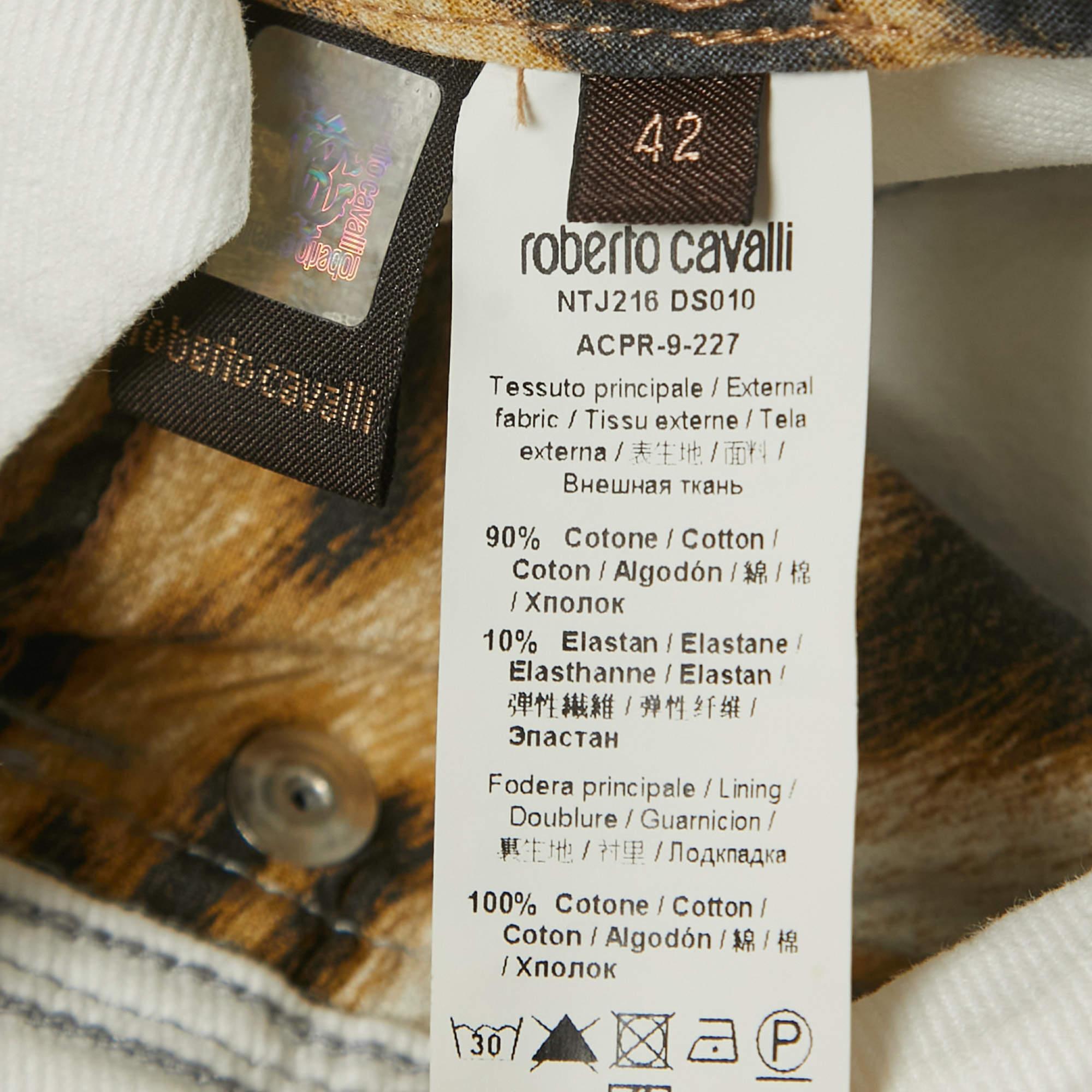 Women's Roberto Cavalli White Patterned Denim Stitch Detailed Jeans M Waist 30