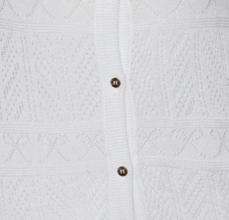 Gris Cardigan blanc à manches en tricot perforé et imprimé Roberto Cavalli S en vente