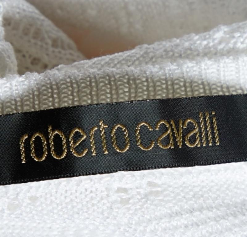 Cardigan blanc à manches en tricot perforé et imprimé Roberto Cavalli S Pour femmes en vente