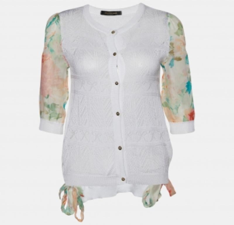 Cardigan blanc à manches en tricot perforé et imprimé Roberto Cavalli S en vente