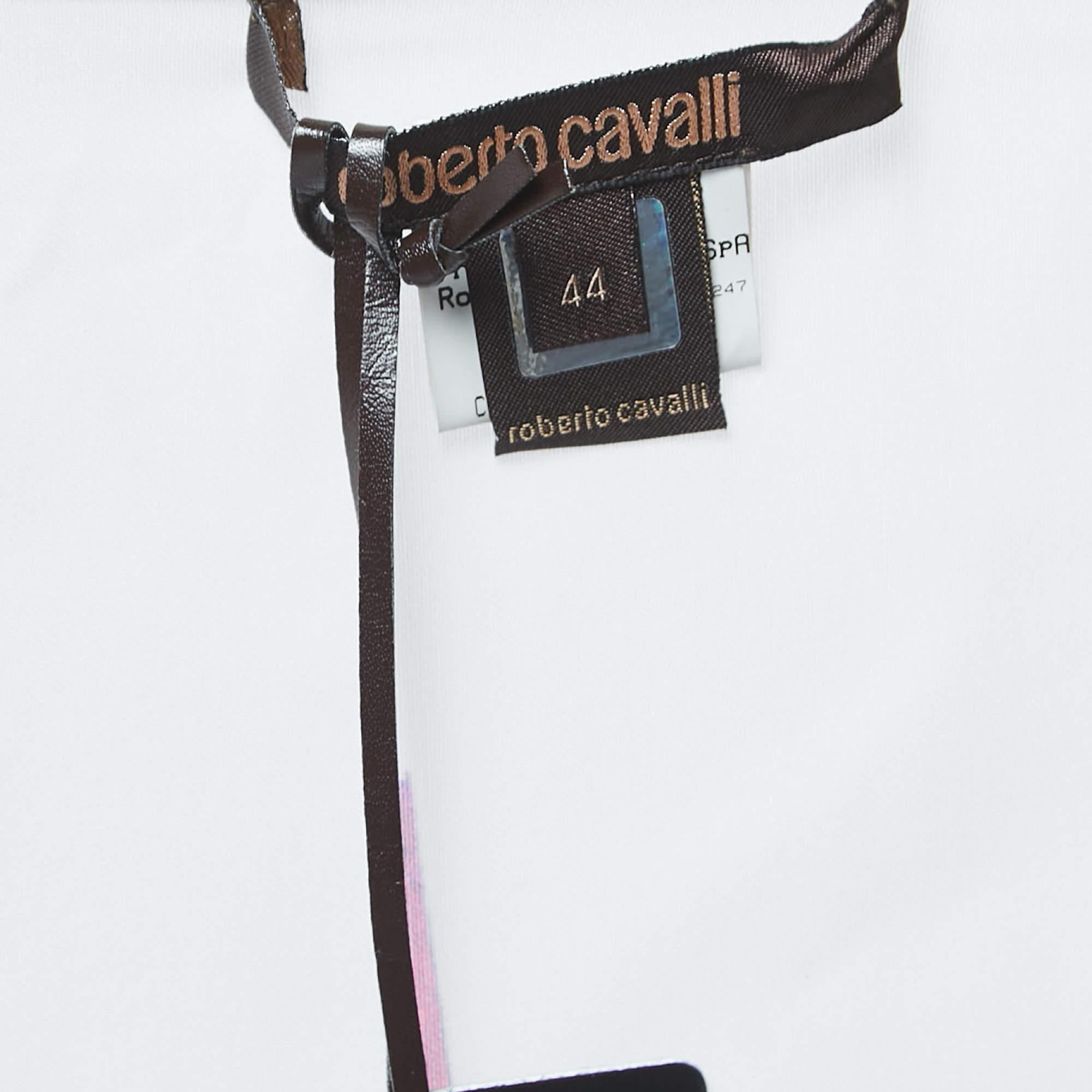 Roberto Cavalli - Cape en soie imprimée blanche avec cravate devant M en vente 1