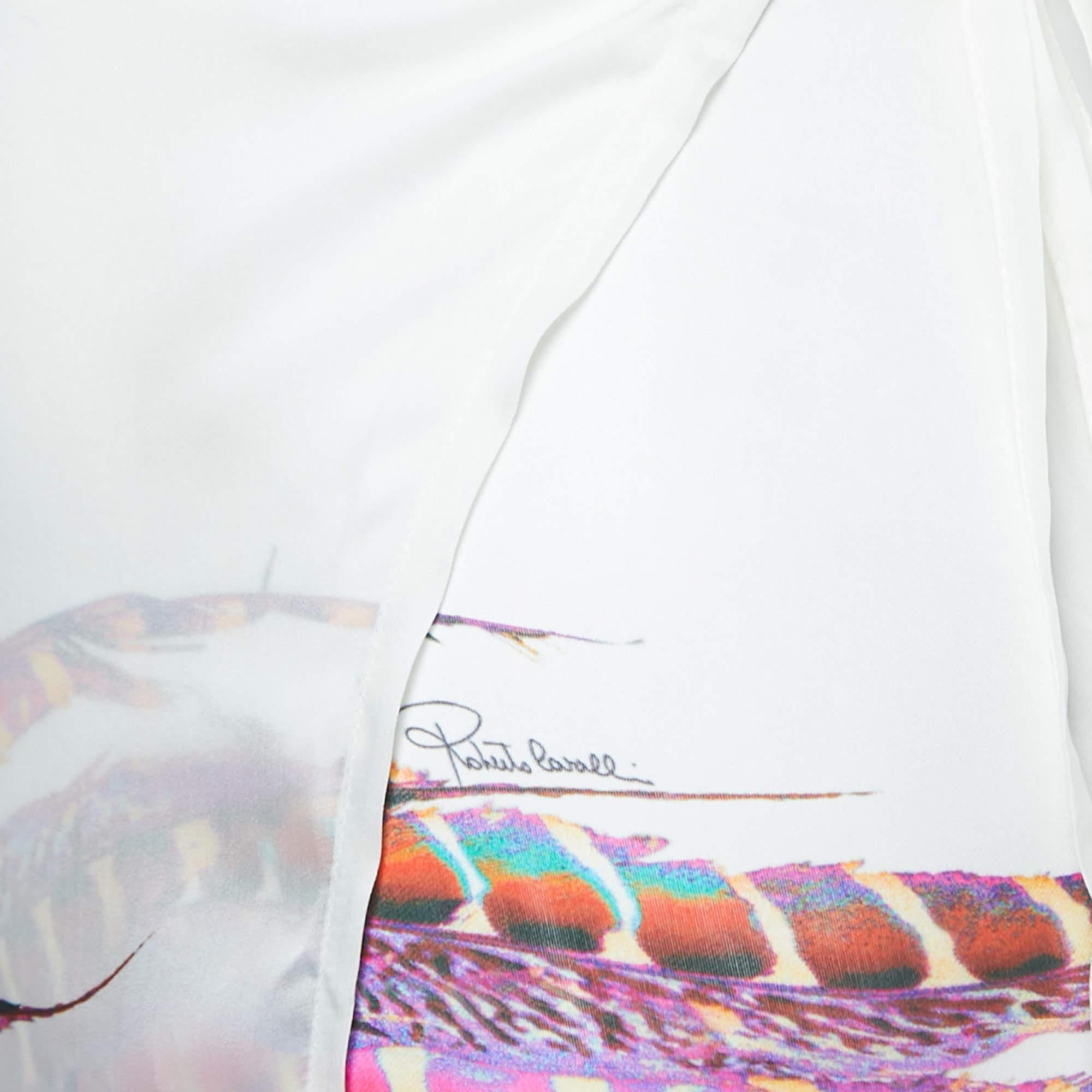Roberto Cavalli White Print Silk Tie Front Cape M For Sale 2