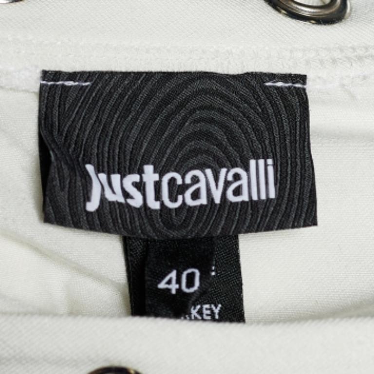 De las mujeres Roberto Cavalli Top de ojales de punto estampado blanco S en venta