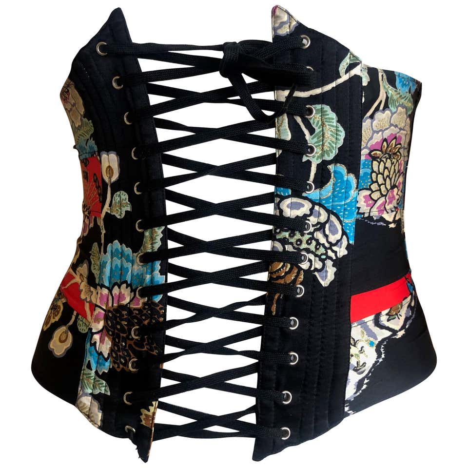 Roberto Cavalli Wide Chinoiserie Silk Lace Up Corset XS For Sale at ...