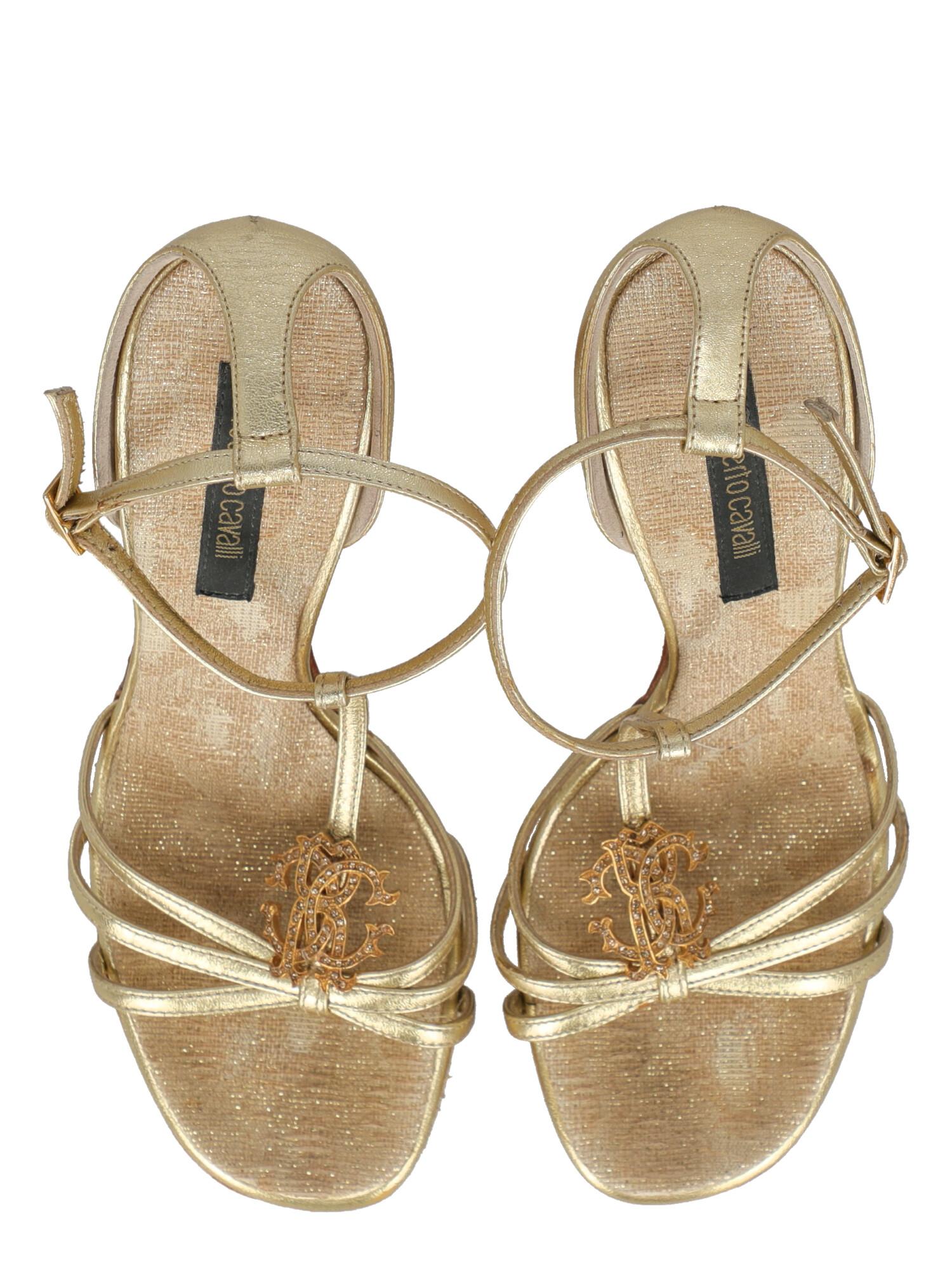 Roberto Cavalli Women  Sandals Gold Leather IT 37 For Sale 1