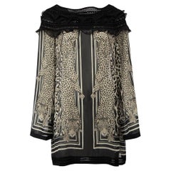 Roberto Cavalli Women's Black & Beige Chiffon Sheer Animal Print Top
