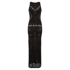 Roberto Cavalli Women's Black Lace Trim Crochet Maxi Dress