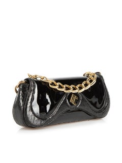 Roberto Cavalli Women's Black Patent Leather Snakeskin Panel Shoulder Bag