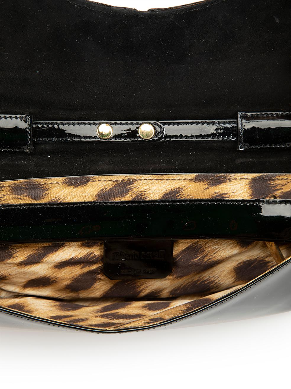 Roberto Cavalli Women's Black Patent Leather Snakeskin Panel Shoulder Bag 2