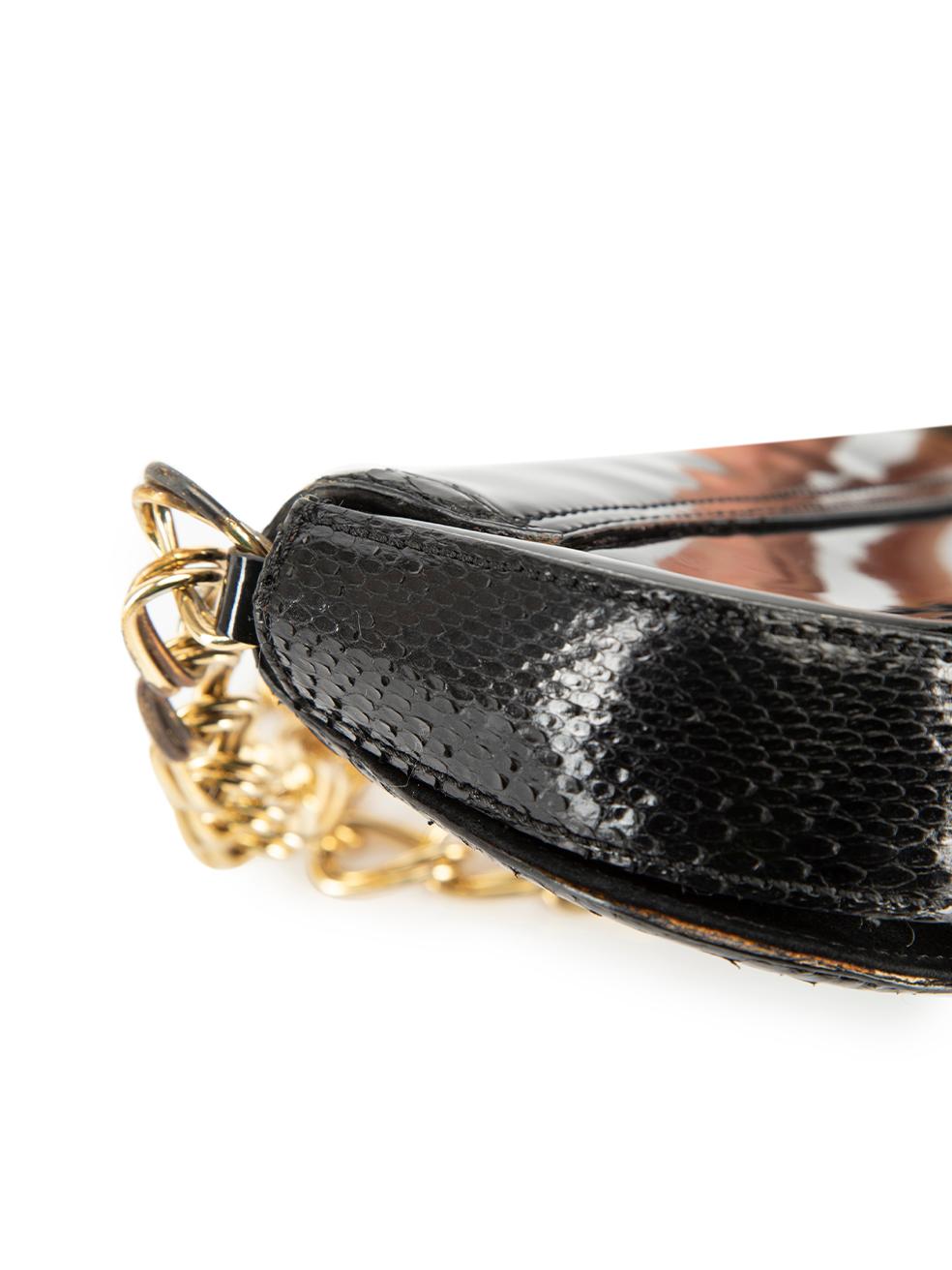 Roberto Cavalli Women's Black Patent Leather Snakeskin Panel Shoulder Bag 4