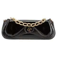 Roberto Cavalli Women's Black Patent Leather Snakeskin Panel Shoulder Bag