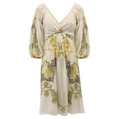 Roberto Cavalli Vestido cruzado de seda color crema con motivos jacobinos para mujer