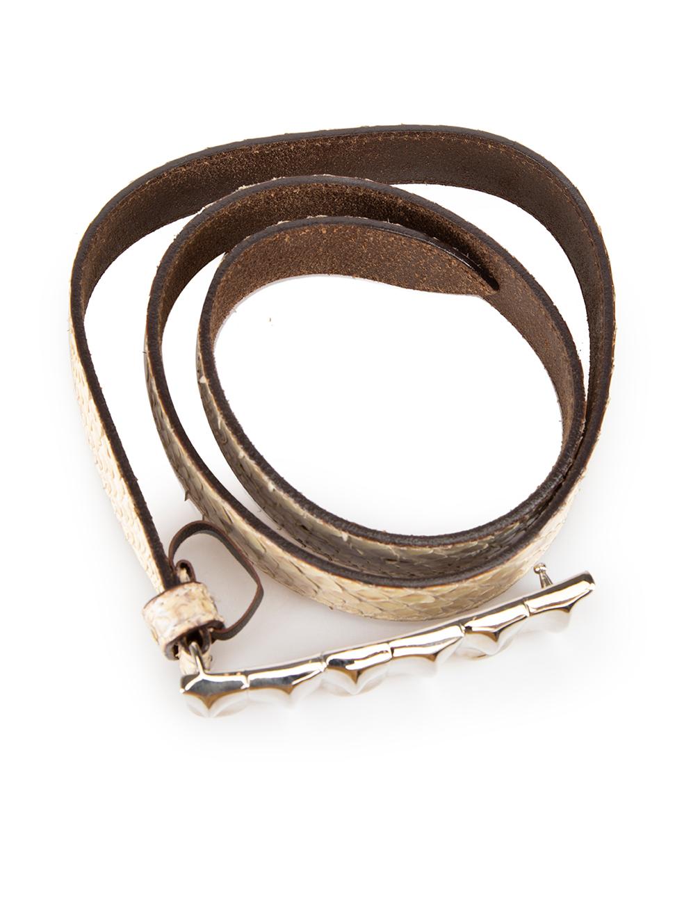 Roberto Cavalli Women's Ecru Pearlescent Python Leather Belt 3