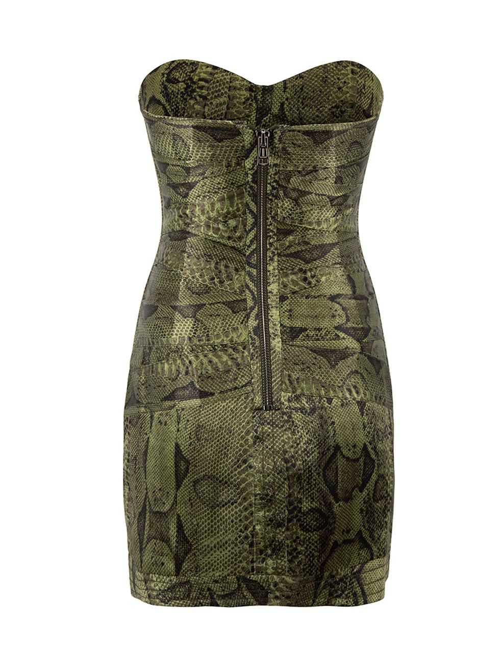 Roberto Cavalli Women's Green Snakeskin Print Strapless Mini Dress In Good Condition In London, GB