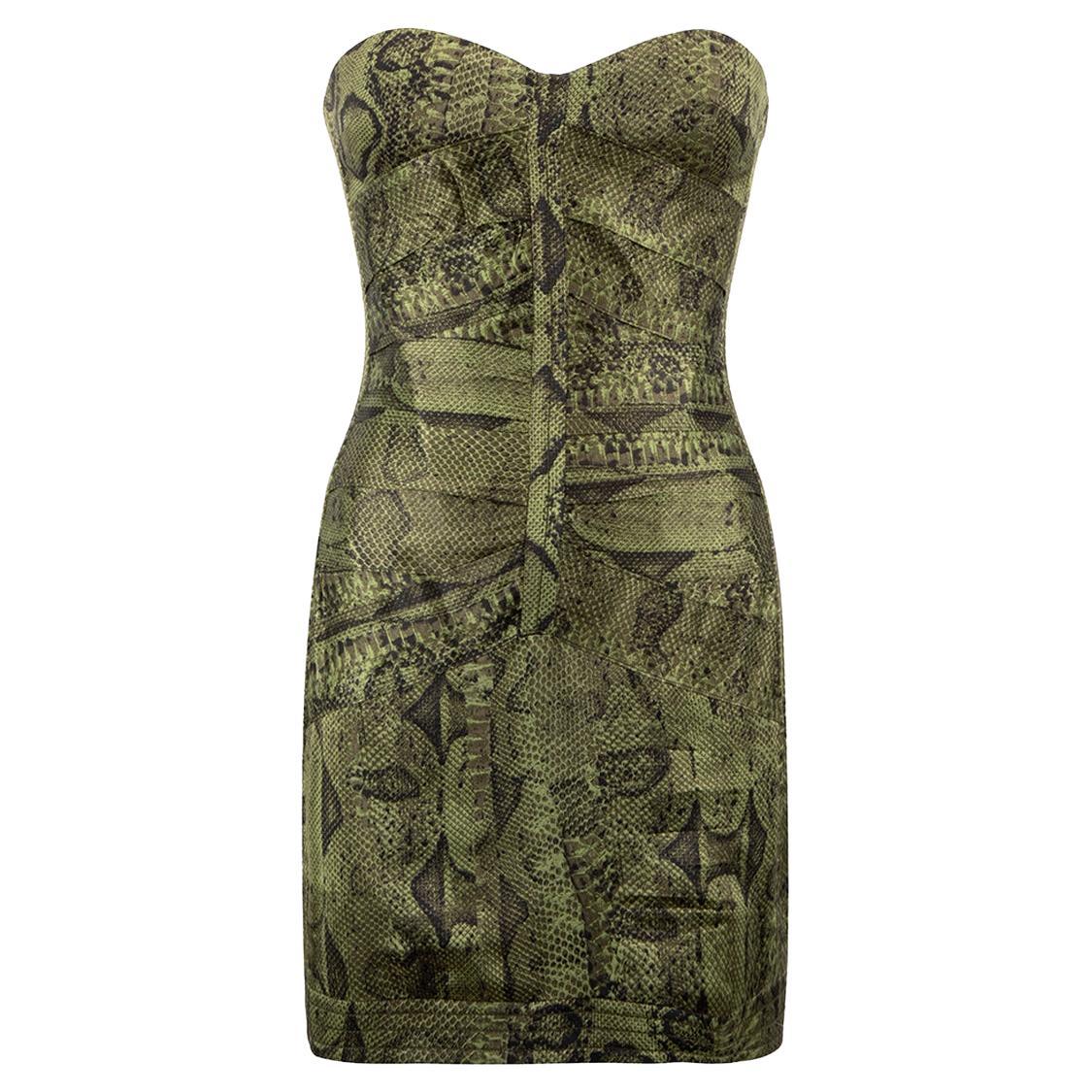 Roberto Cavalli Women's Green Snakeskin Print Strapless Mini Dress