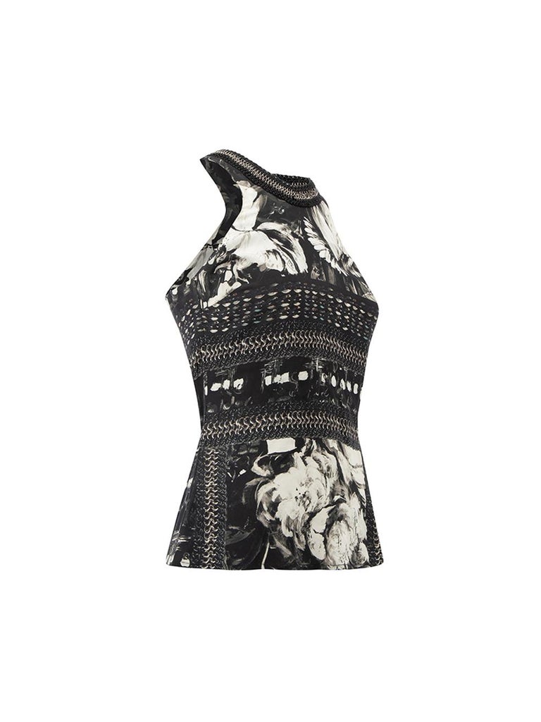 CONDITION is Very good. Minimal wear to top is evident. Minimal wear to the inner neckline where some marks can be seen on this used Roberto Cavalli designer resale item. 
 
 Details
  Grey
 Silk
 Sleeveless top
 Chain print pattern
 Halterneck
