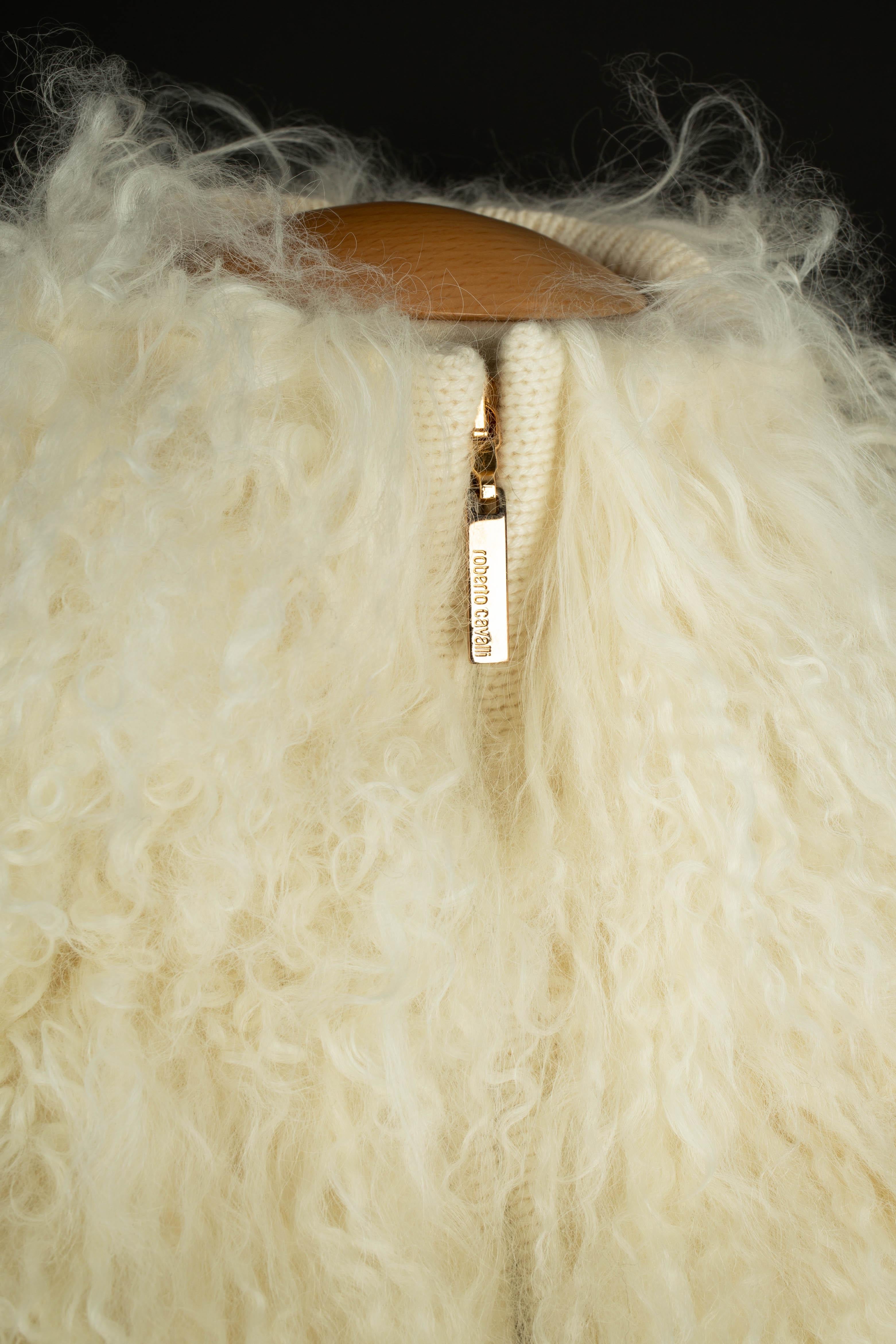 Beige Roberto Cavalli wool and fur cardigan For Sale