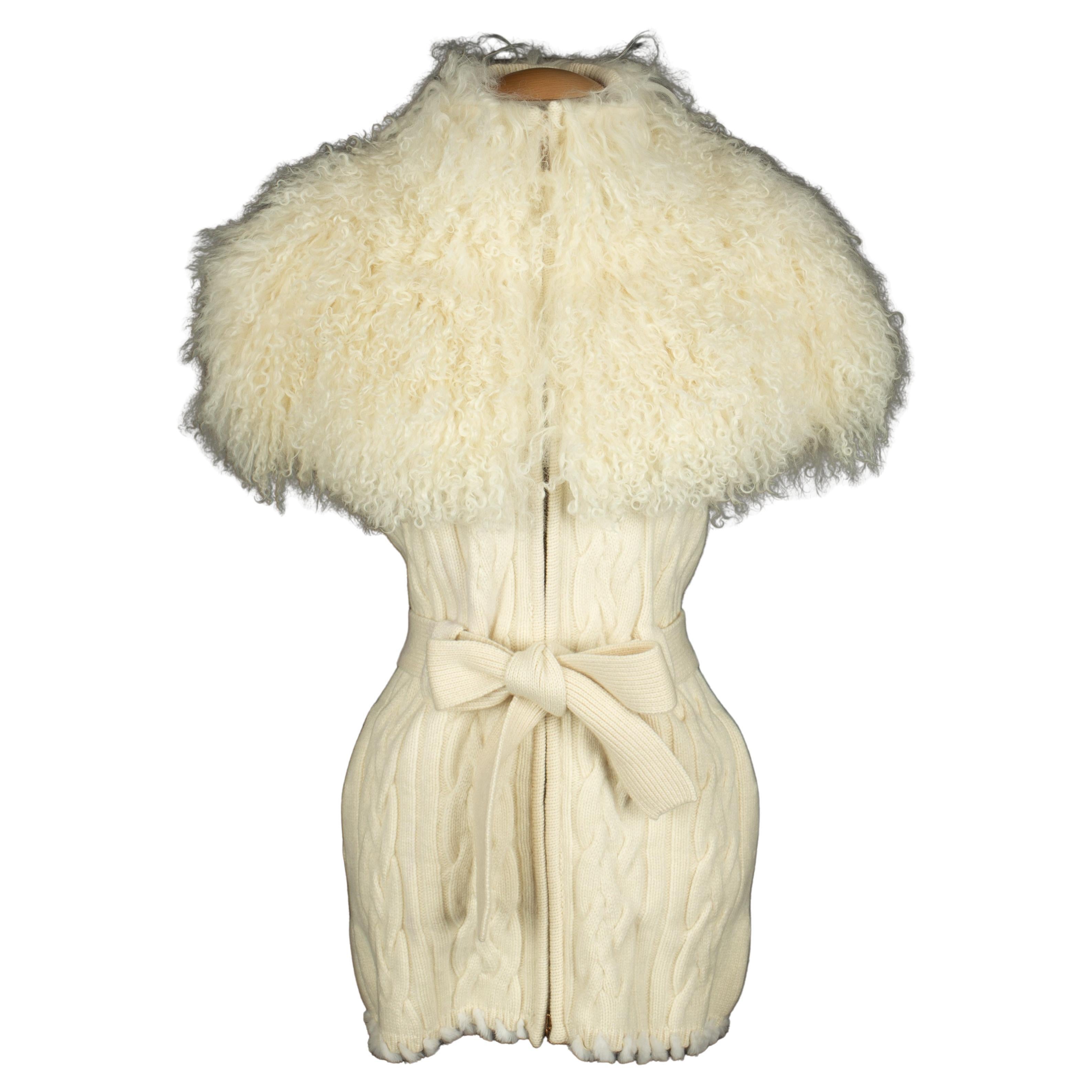 Roberto Cavalli wool and fur cardigan For Sale
