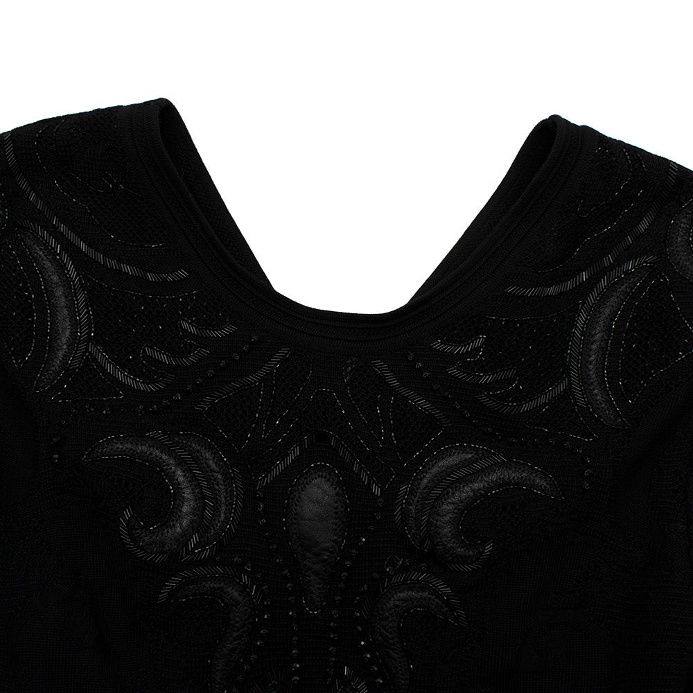 Black Roberto Cavalli Wool Blend Crochet-Knit Embellished Gown - Size US 6 For Sale