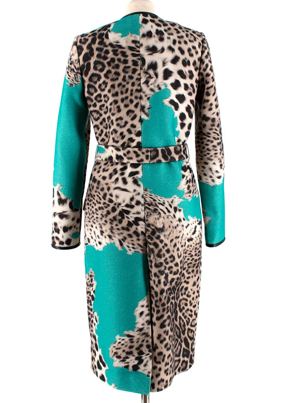 Roberto Cavalli Wollmischung Leopard Teal Langarm Mantel IT40 (Schwarz)