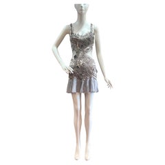 ROBERTO CAVALLI X MORPHEW ATELIER – Silbernes, transparentes Cocktailkleid aus besticktem Netzstoff