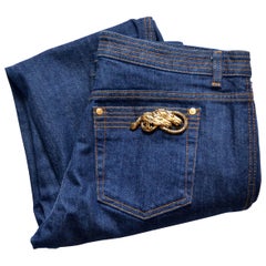 Used Roberto Cavalli x Neiman Marcus Denim Jeans With Horse Embellishment 