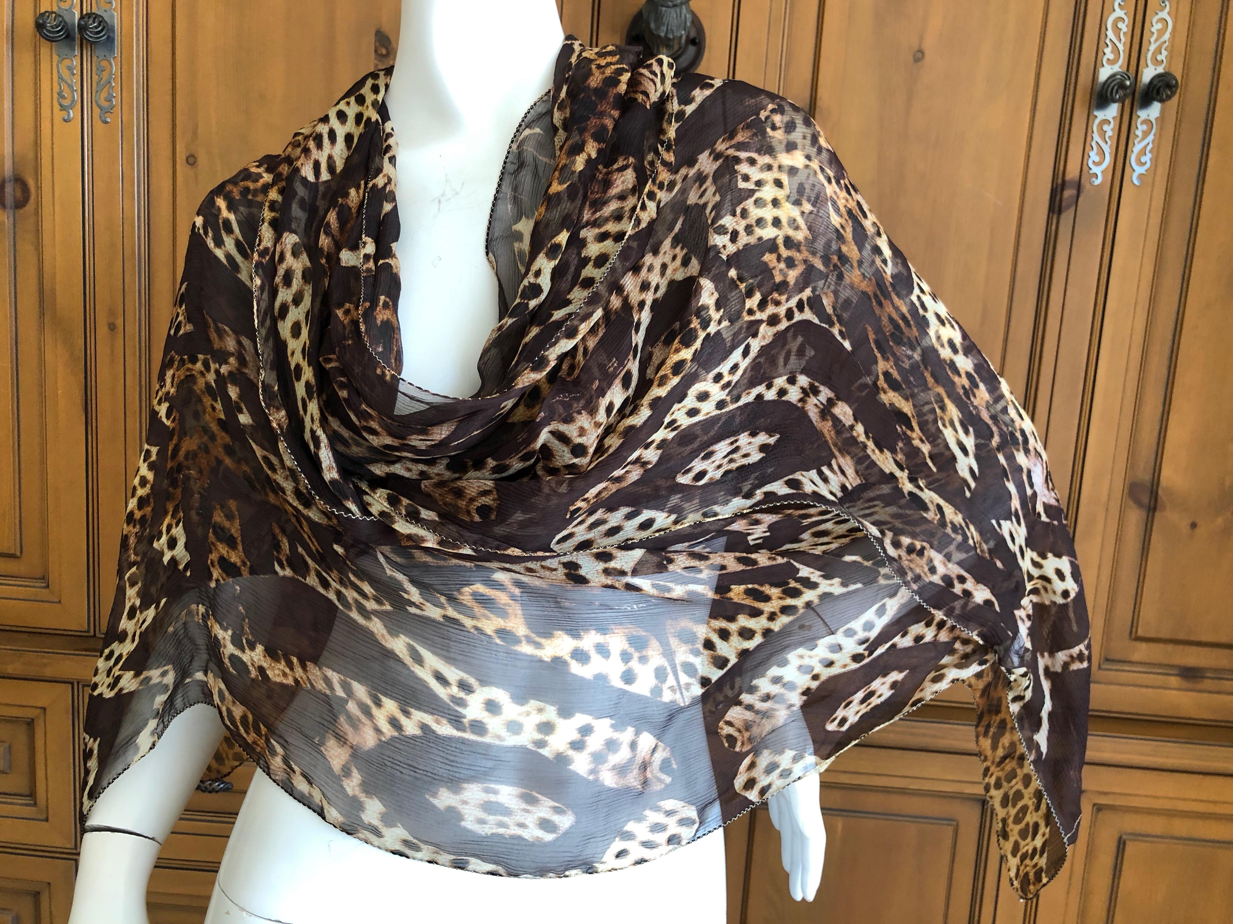 Roberto Cavalli Xtra Large Leopard Print Silk Shawl For Sale 1