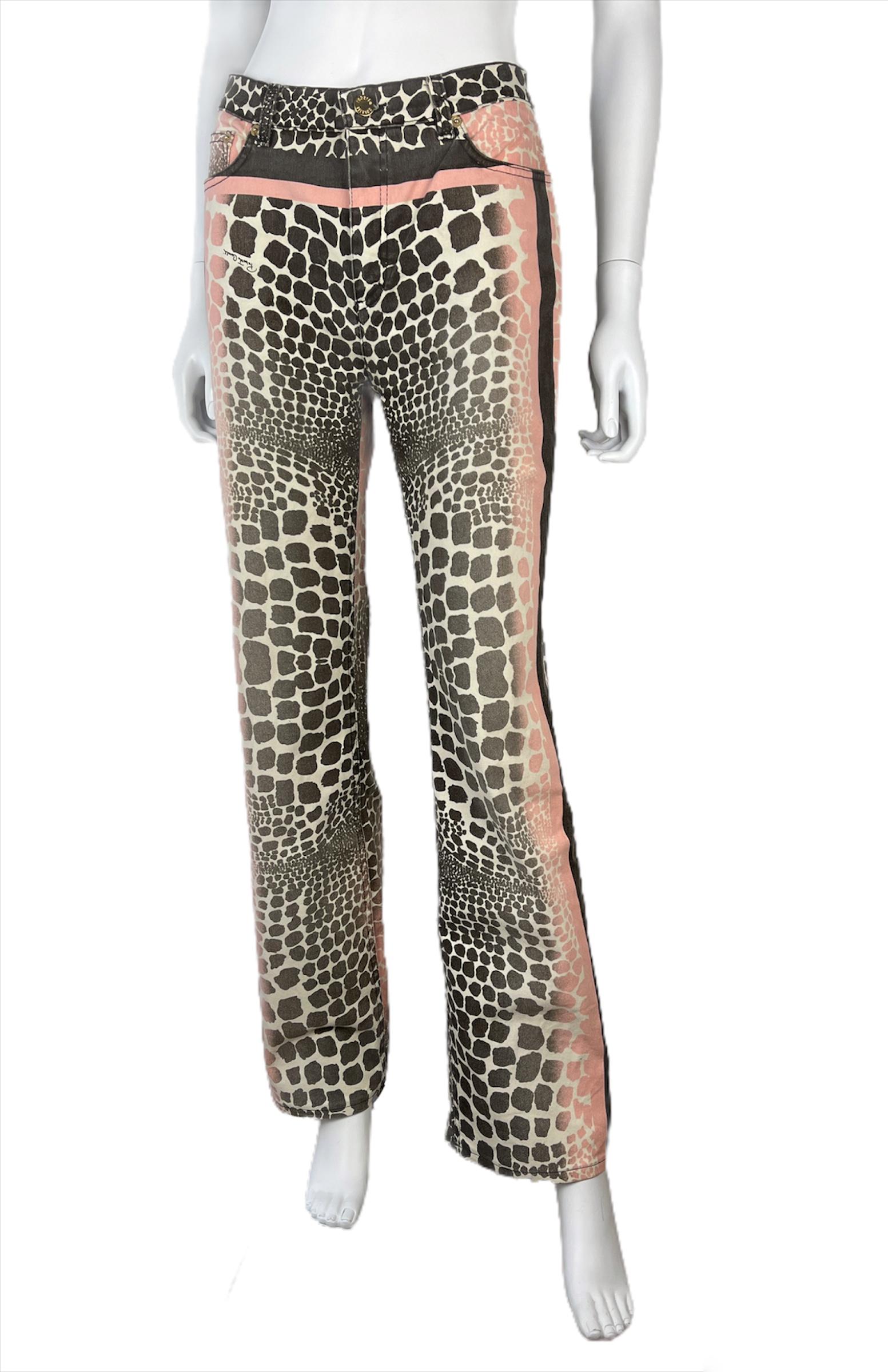 Women's or Men's Y2K Roberto Cavalli Pants Panther and Pink Straight Legs Early 2000's For Sale