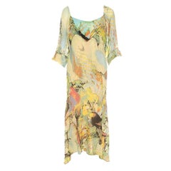 Roberto Cavalli Yellow Abstract Print Draped Neck Maxi Dress XL