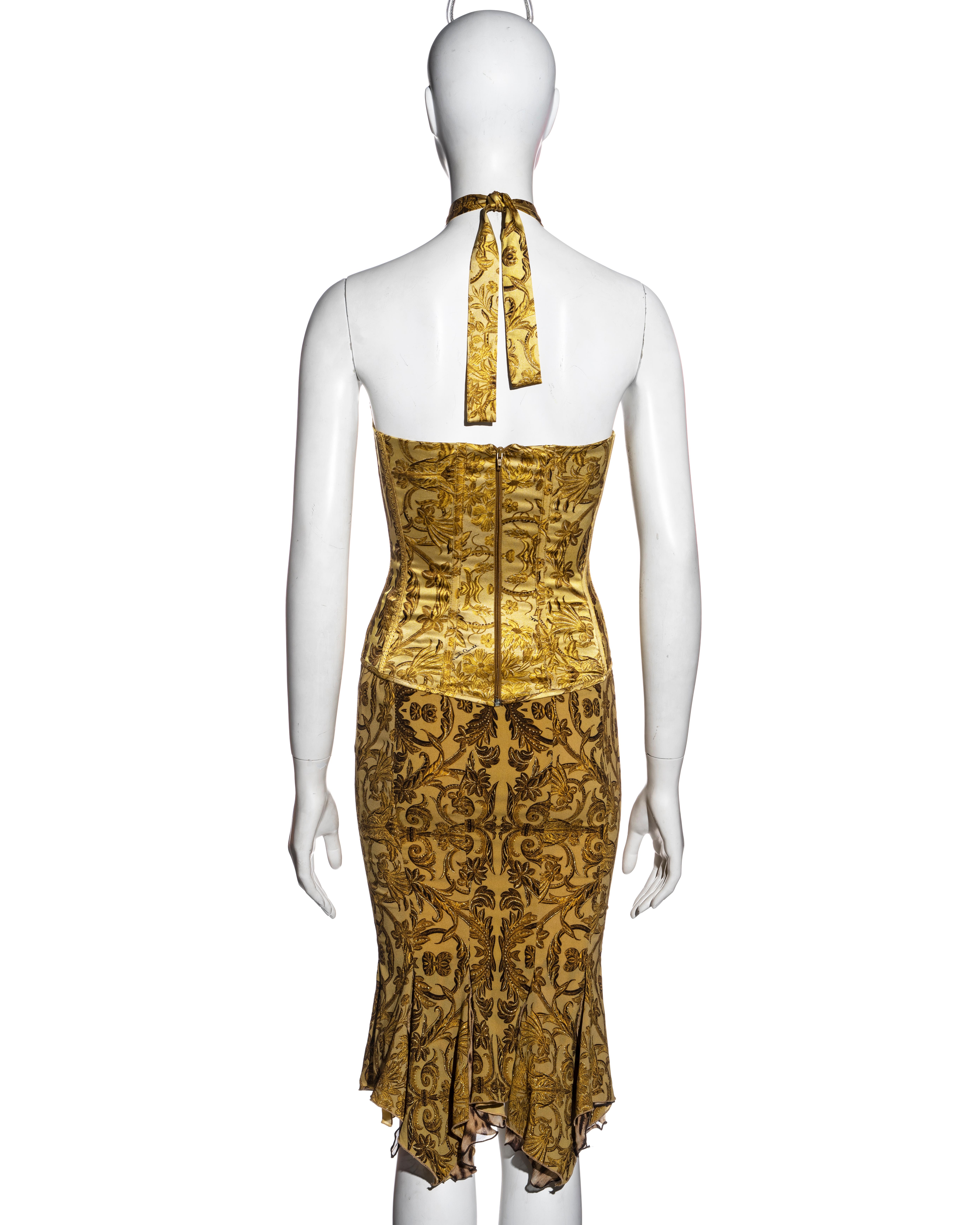 Roberto Cavalli yellow and gold brocade-print silk corset and skirt, fw 2004 4