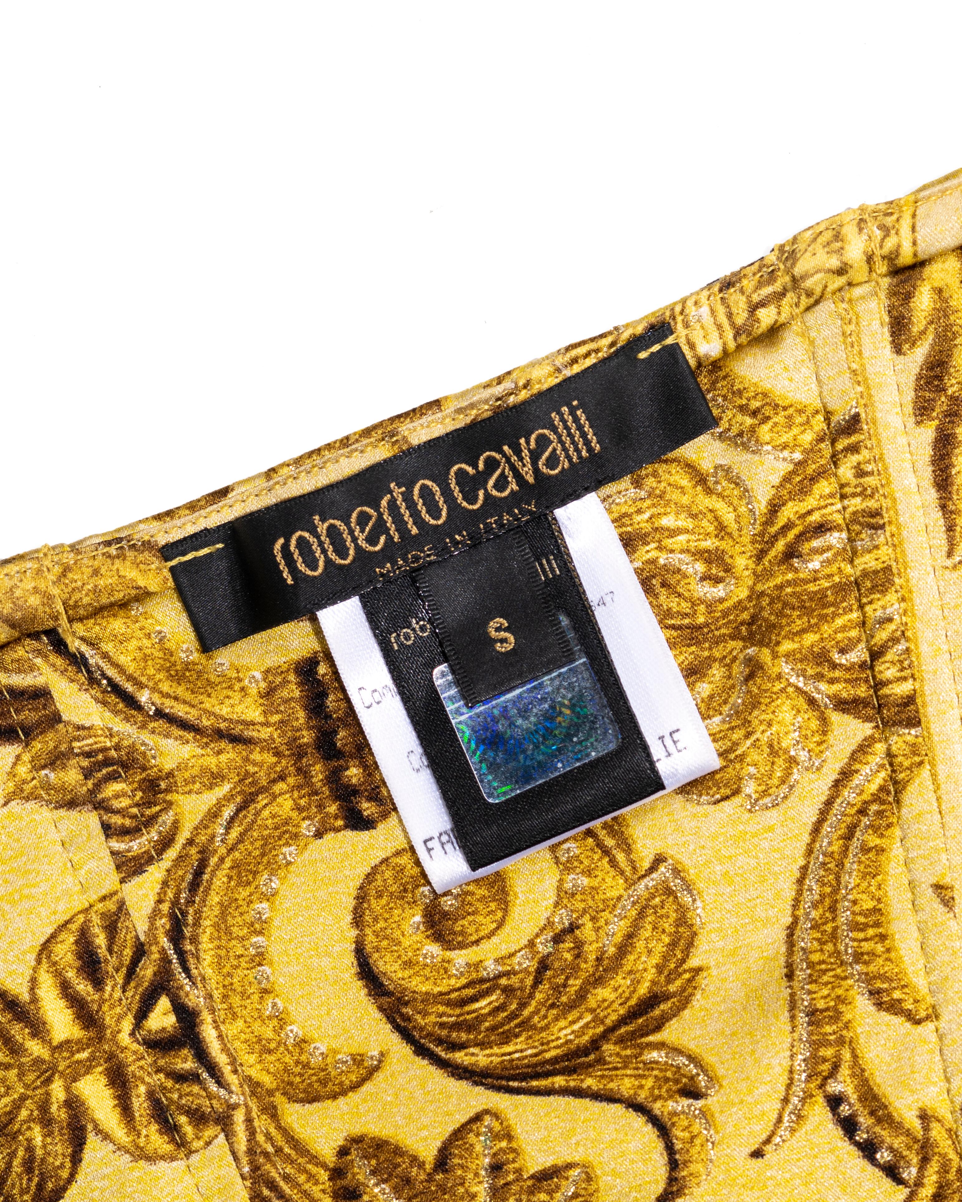 Roberto Cavalli yellow and gold brocade-print silk corset and skirt, fw 2004 5