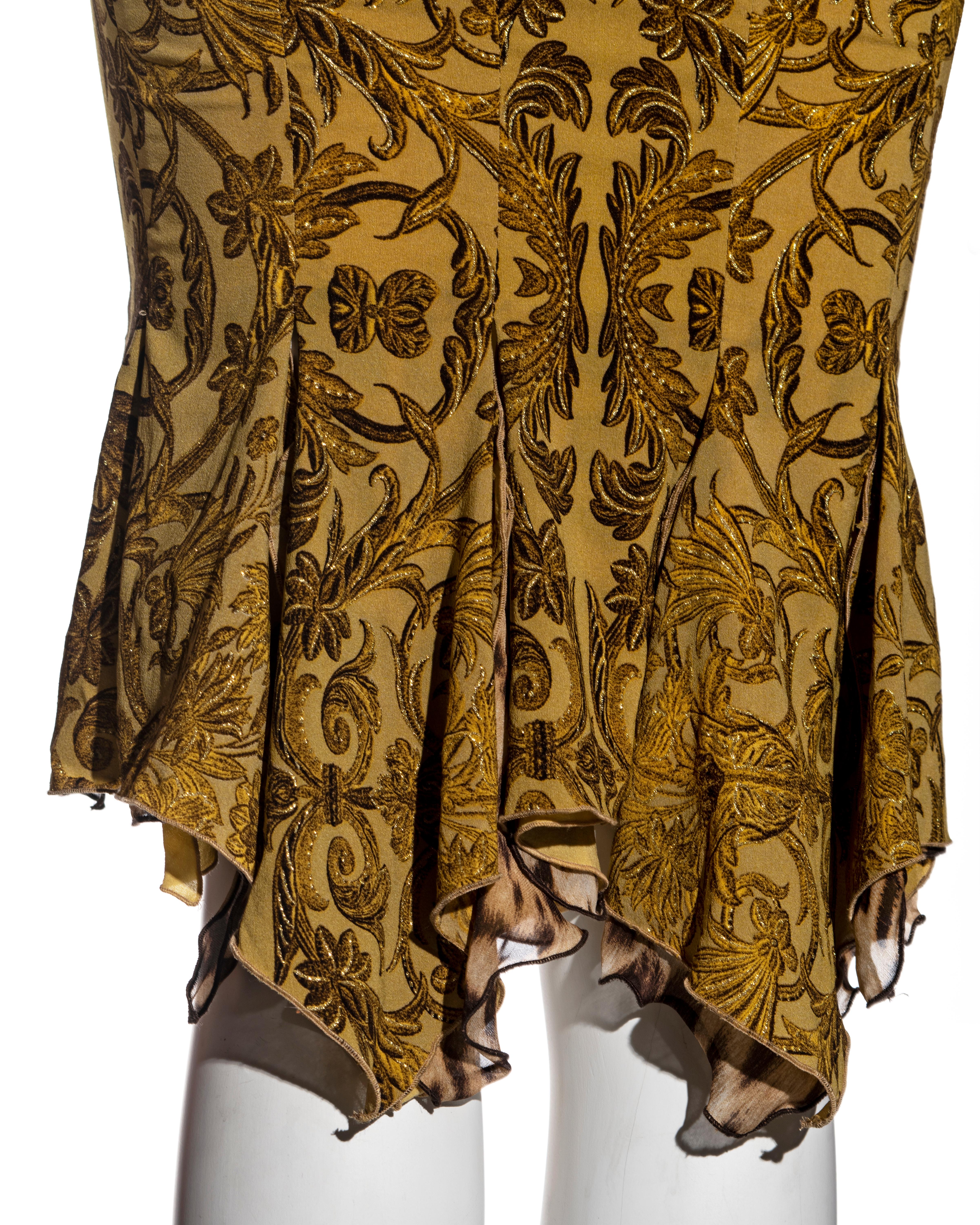 Brown Roberto Cavalli yellow and gold brocade-print silk corset and skirt, fw 2004