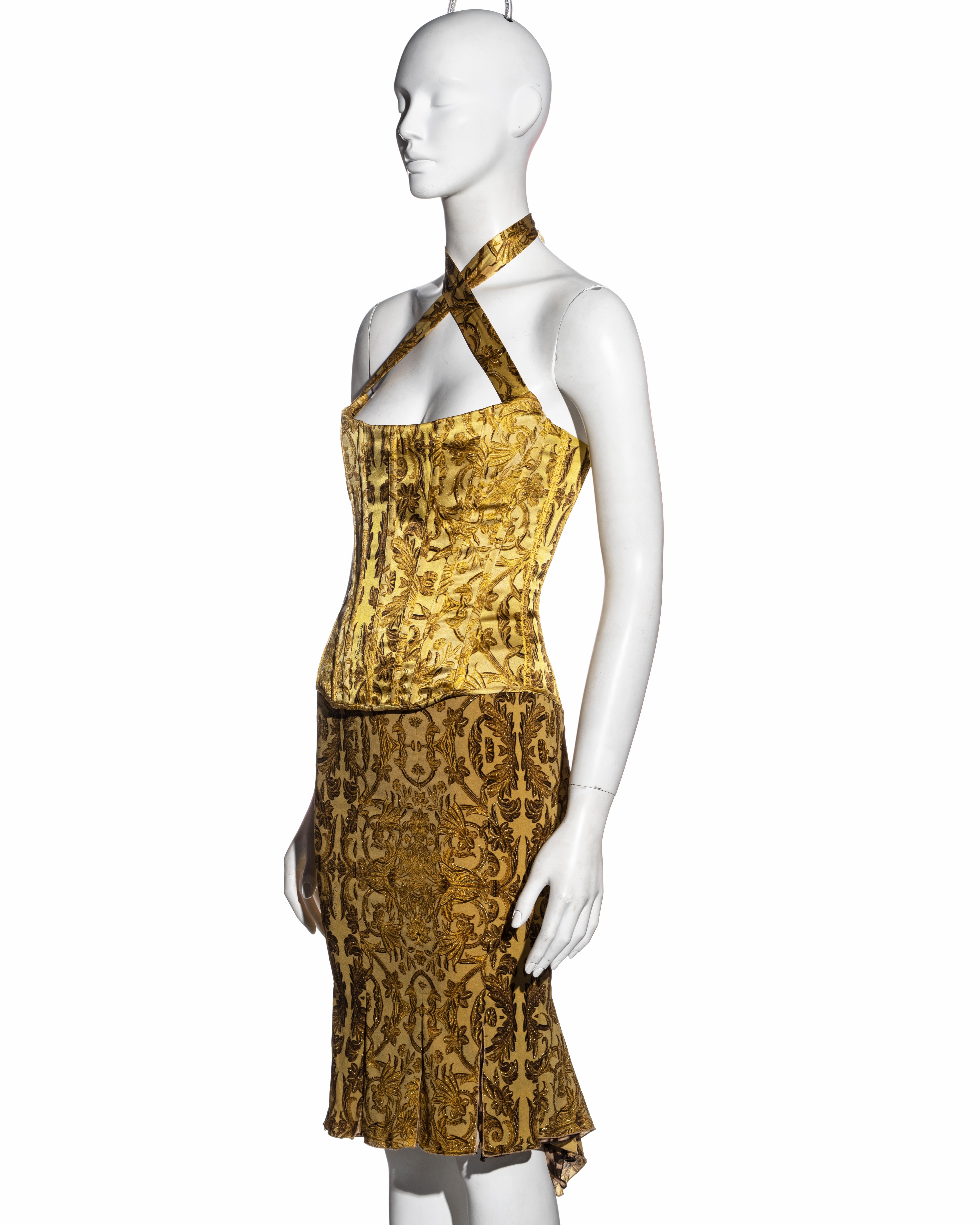 Roberto Cavalli yellow and gold brocade-print silk corset and skirt, fw 2004 1