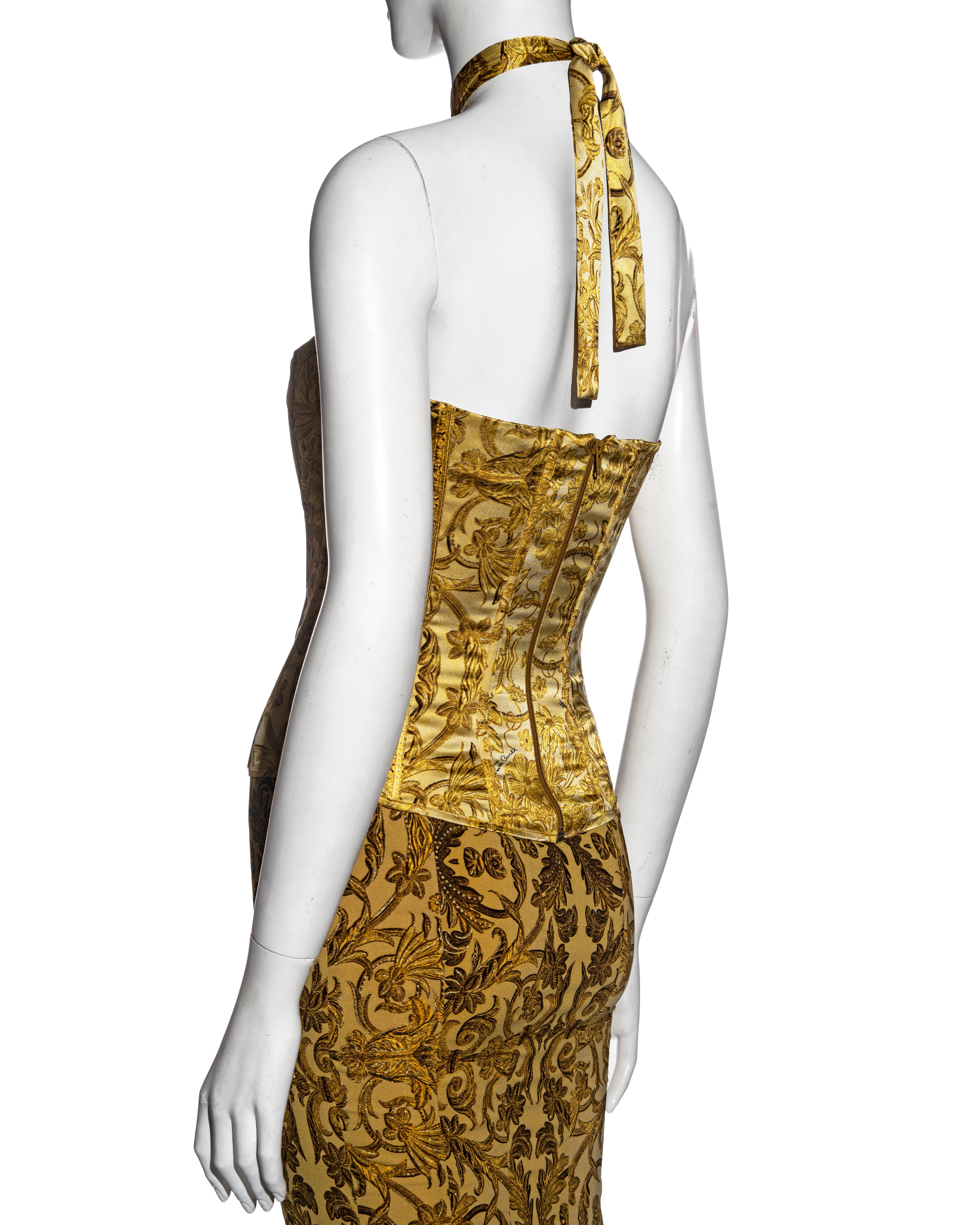 Roberto Cavalli yellow and gold brocade-print silk corset and skirt, fw 2004 2