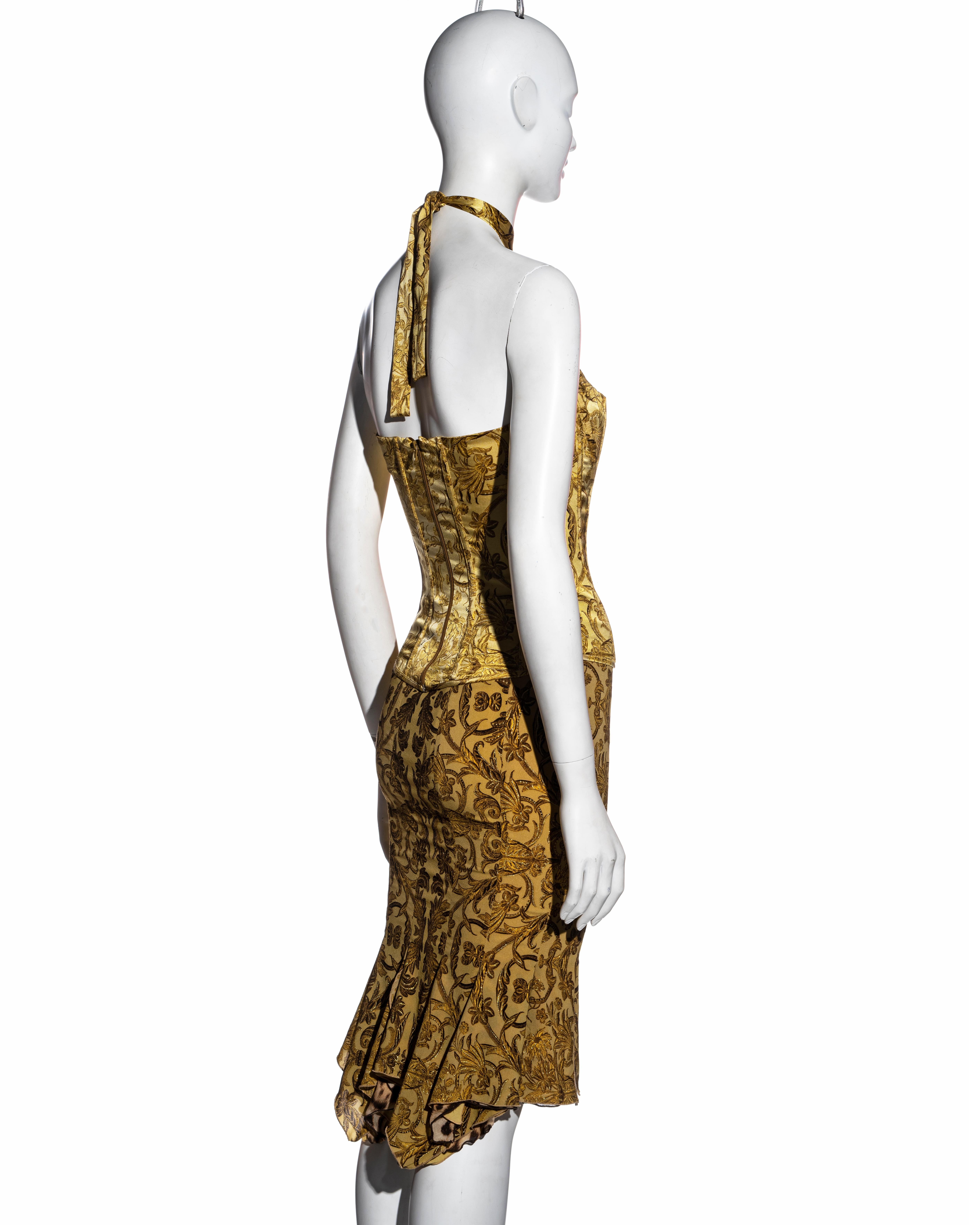 Roberto Cavalli yellow and gold brocade-print silk corset and skirt, fw 2004 3