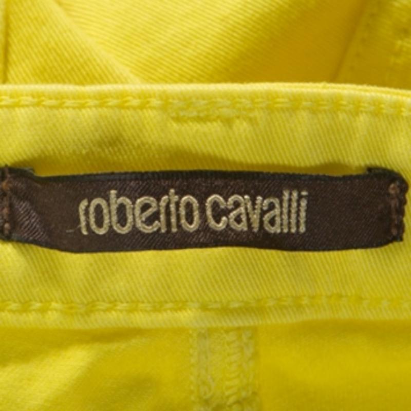Donna Roberto Cavalli Yellow Denim Embroidered Back Pocket Jeans M in vendita