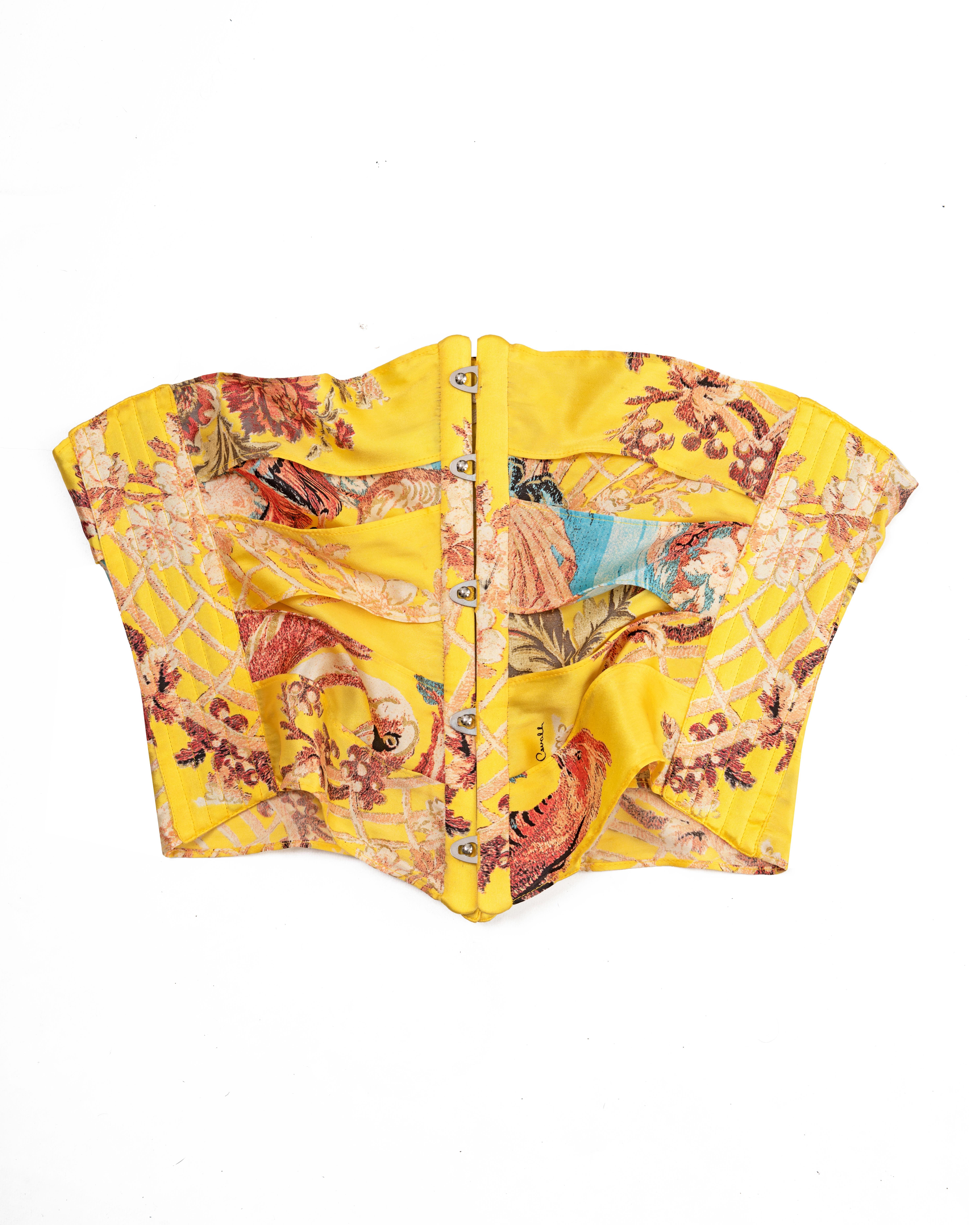 Roberto Cavalli yellow floral bias cut silk evening dress and corset, ss 2003 12