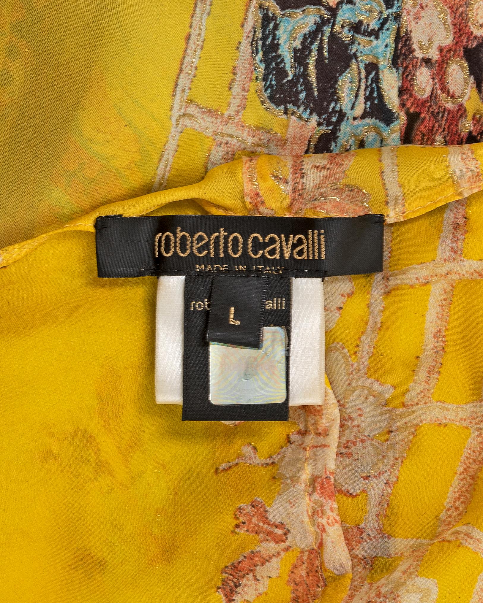Roberto Cavalli yellow floral bias cut silk evening dress and corset, ss 2003 13