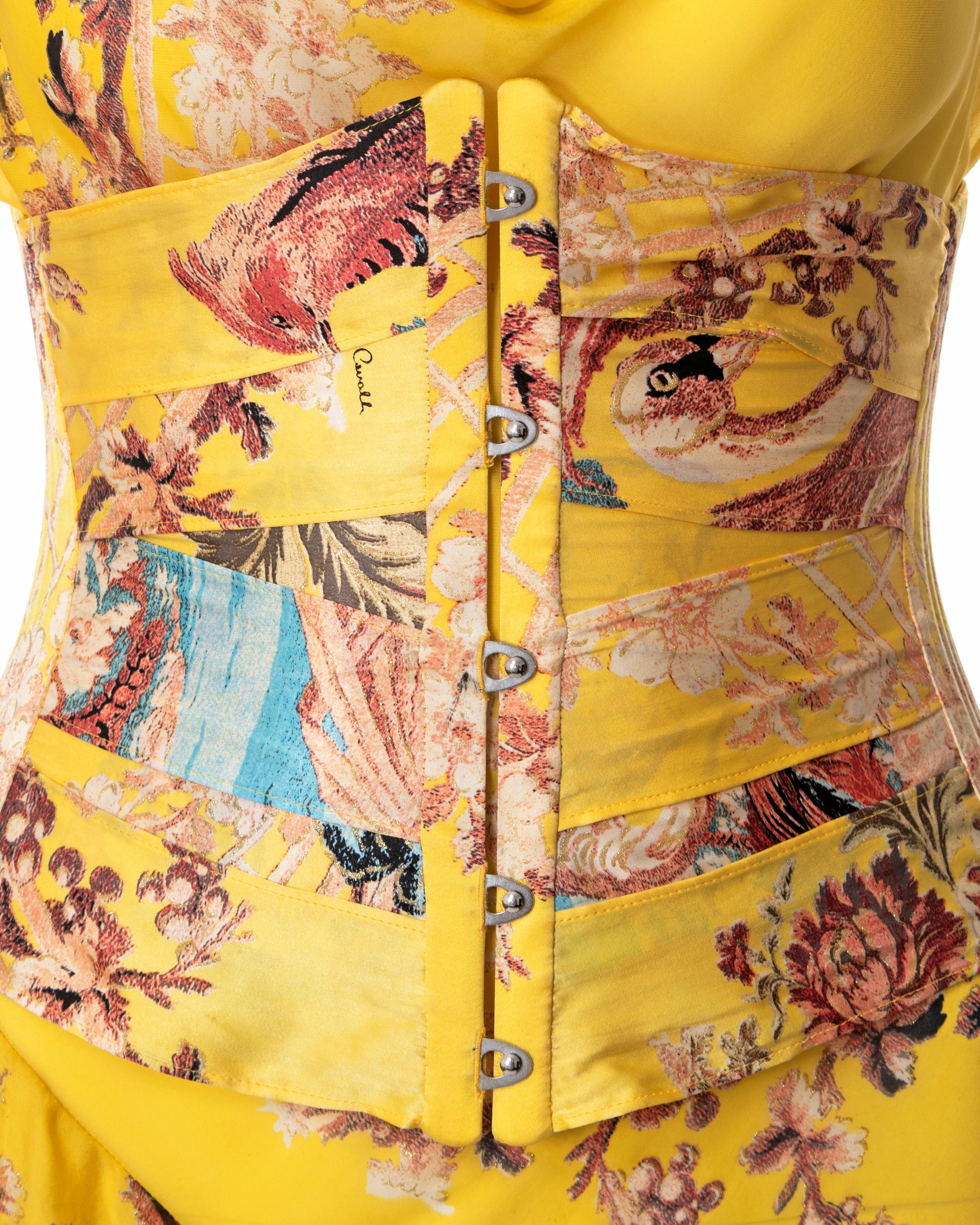 Women's Roberto Cavalli yellow floral bias cut silk evening dress and corset, ss 2003