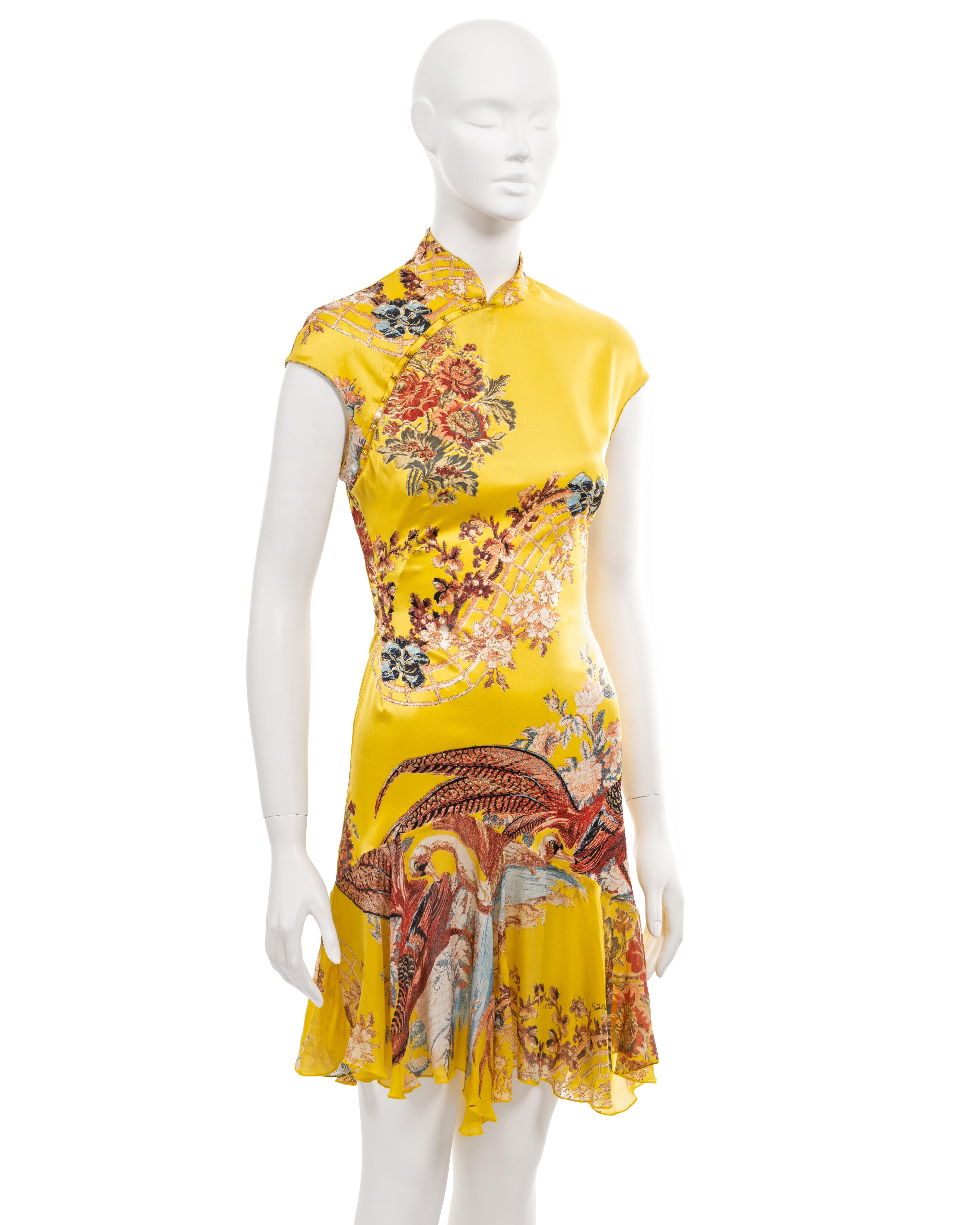 Roberto Cavalli yellow floral printed silk cheongsam-style mini dress, ss 2003 6