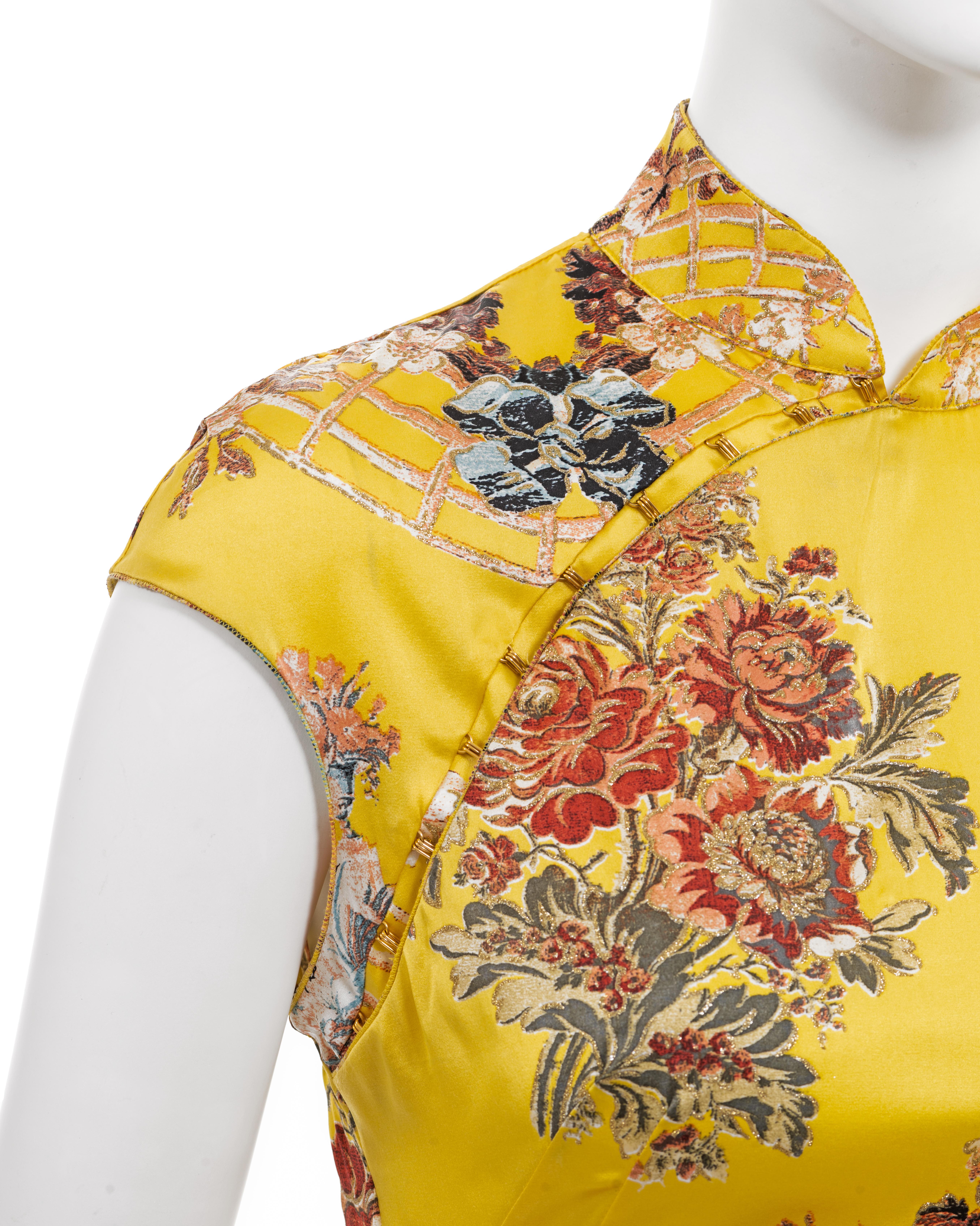 Roberto Cavalli yellow floral printed silk cheongsam-style mini dress, ss 2003 7